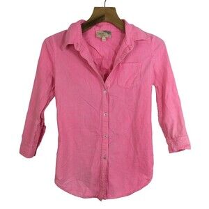 Elizabeth and James Cotton Button Up Zip Back Cohen Shirt Top Bright Pink Small